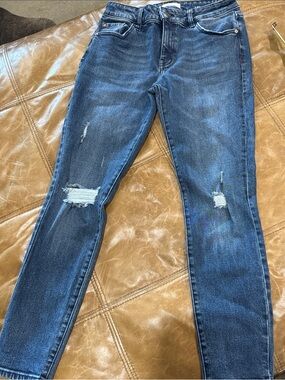 Warp + Weft LAX Los Angeles Slim Ankle Crop Dark Distressed Jeans Anderson 27x27